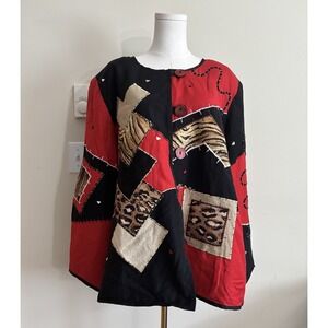 Vintage 90s Bohemian Hippie Indigo Moon Animal Print Jacket 1X Plus Size *FLAW‎
